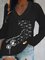 Casual Long Sleeve V Neck Plus Size Printed Tops T-shirts
