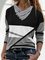 Cowl Neck Long Sleeve Color Block Casual Shirts & Tops