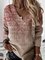 Casual Vintage Printed V Neck Long Sleeve Shirts & Tops