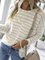 Striped Long Sleeves Crew Neck Plus Size Casual Tops