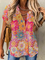 Floral V neck Casual Short Sleeve Blouse
