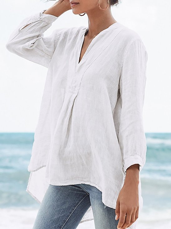 V Neck Casual 3/4 Sleeve Plus Size Shirts for Women