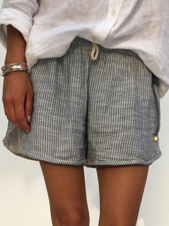 Cotton Striped Women Casual Loose Summer Shorts Shorts