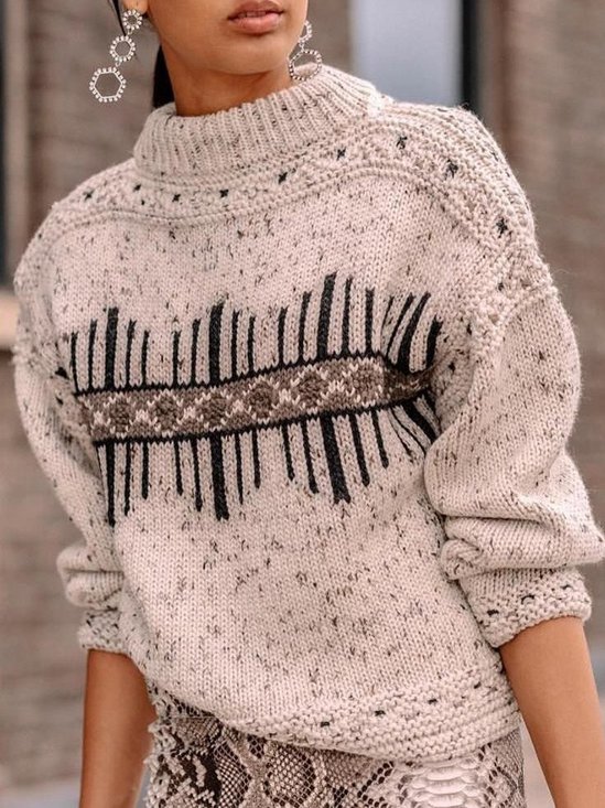 Round Neck Long Sleeve Cotton-Blend Sweater