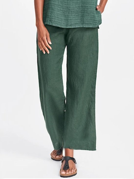 Green Casual Cotton Plain Shift Pants