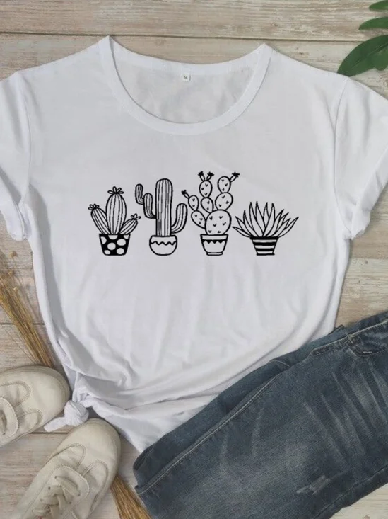 Cotton Short Sleeve Floral-Print T-shirt