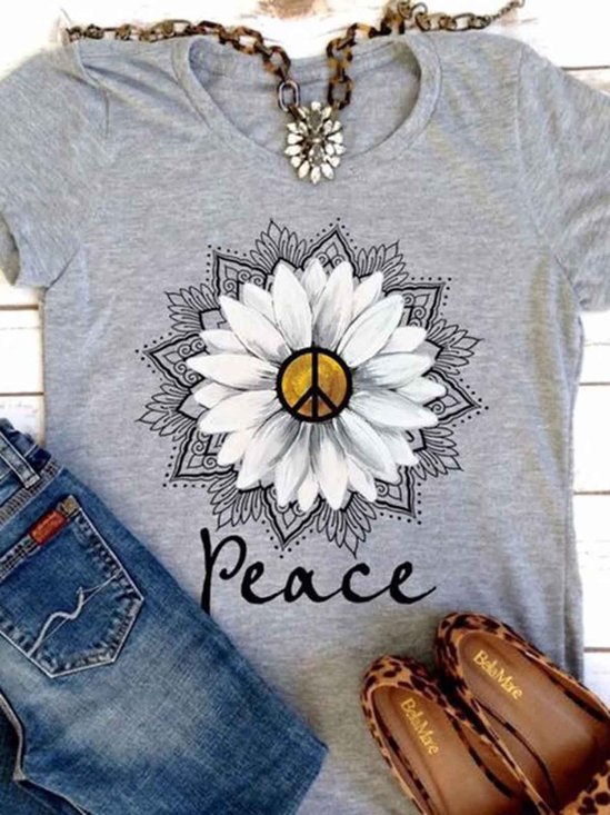 Gray Casual Round Neck T-shirt