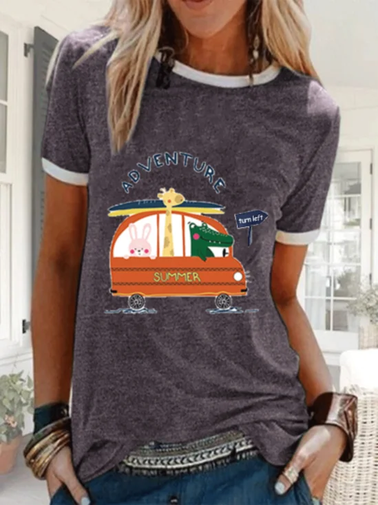 Casual Plus Size Short Sleeve Cartoon Car Printed Tee Shirts Tops
