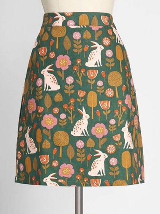Green Boho Animal Skirt