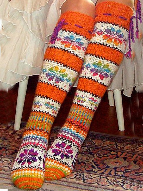 Colorful woolen flower socks