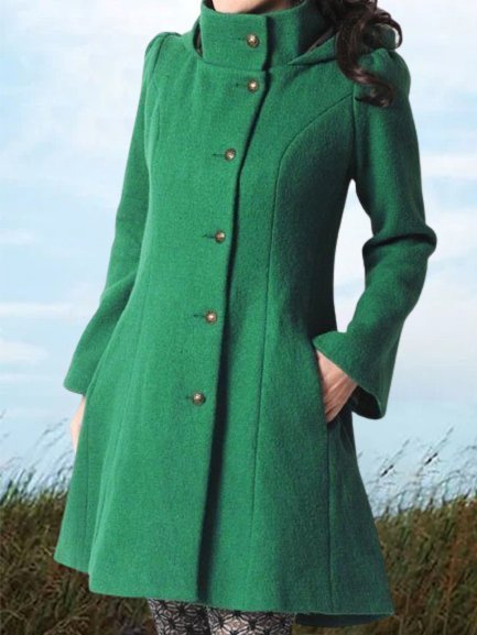 Vintage Plain Autumn Cotton-Blend Buttoned Sports Statement Long sleeve Hooded Jacket for Women