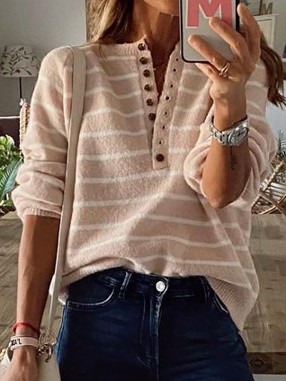 Striped Casual Autumn Acrylic Date Long sleeve Sweater for Women