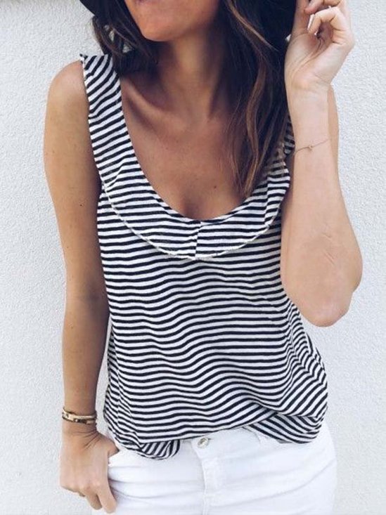 Cotton-Blend Sleeveless Striped Shirts & Tops