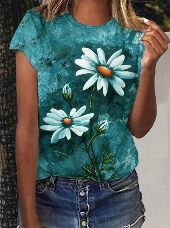 Women Summer Floral-Print Daily T-Shirts