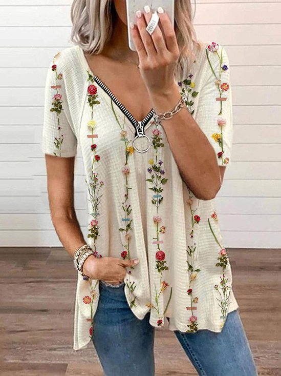 Floral Shift Short Sleeve Casual T-shirt