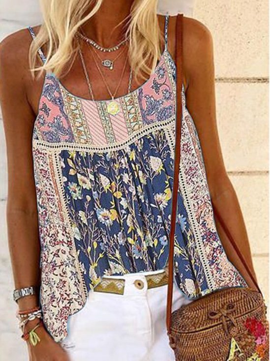 Off Shoulder Sleeveless Casual Printed Top