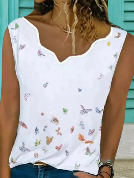 Vintage Sleeveless Butterflies Printed Casual Vest Top