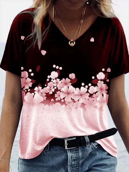 Casual Short Sleeve Floral-Print Top