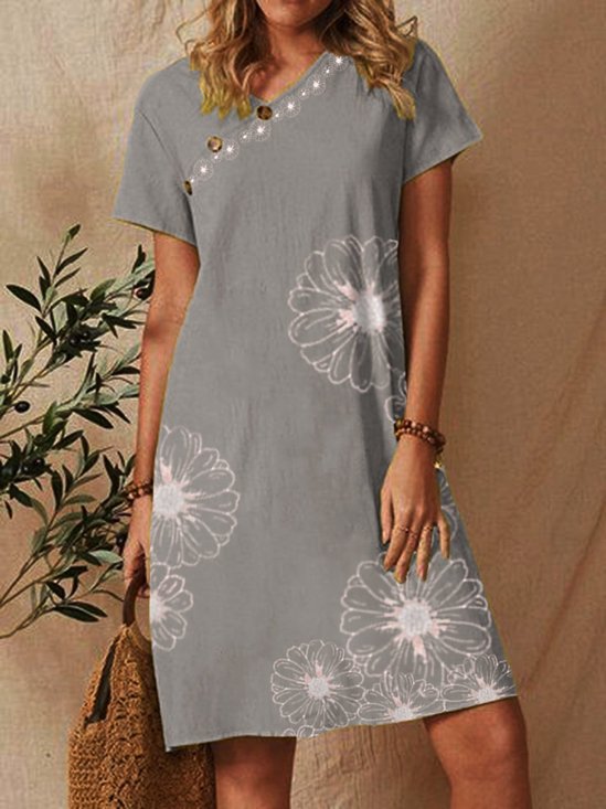 Shift Floral Floral-Print Short Sleeve Weaving Dress