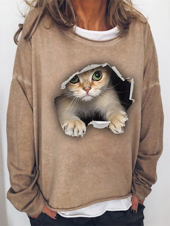3D Cat Graphic Long Sleeve Sweatshirt