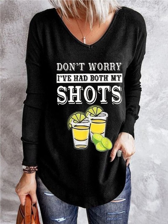 Casual Long Sleeve Printed Letter T-shirt