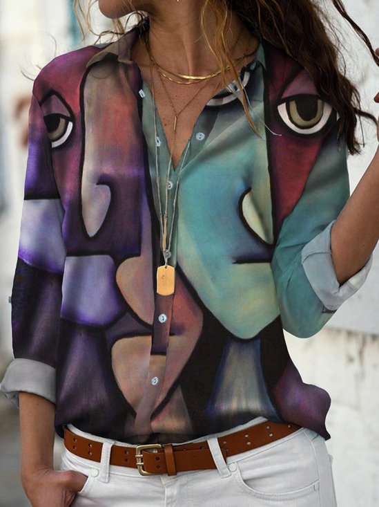 Abstract Long Sleeve Statement Blouse