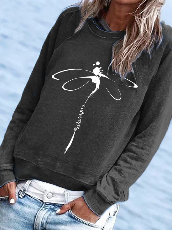 Long Sleeve Dragonfly Printed Sweatshirt