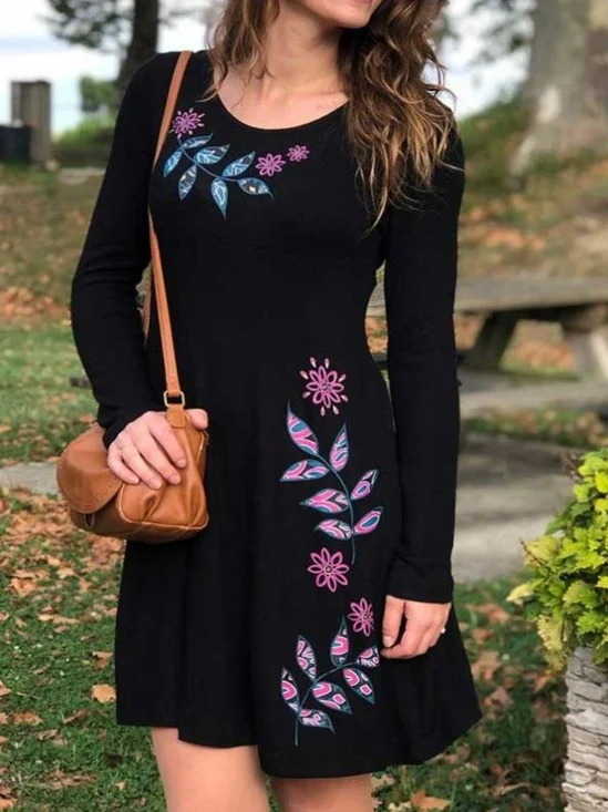 Regular Fit Casual Floral Knitting Dress