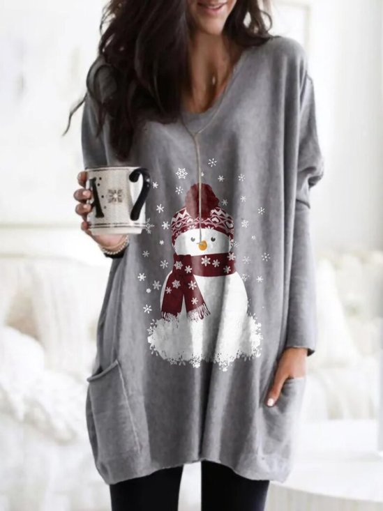 Christmas Xmas Long Sleeve Round Neck Printed Top T-shirt Xmas T-shirt