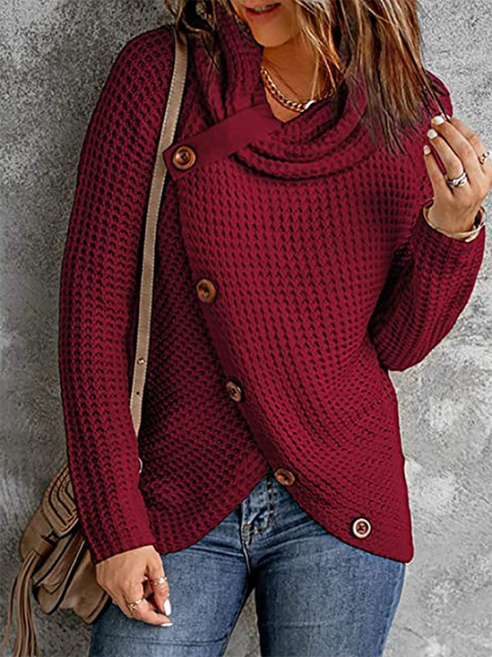 Solid Cowl Neck Long Sleeve Casual Sweater