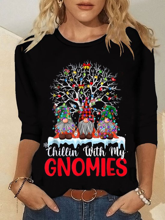 Christmas Xmas Long Sleeve Round Neck Plus Size Printed Top T-shirt Xmas T-shirt