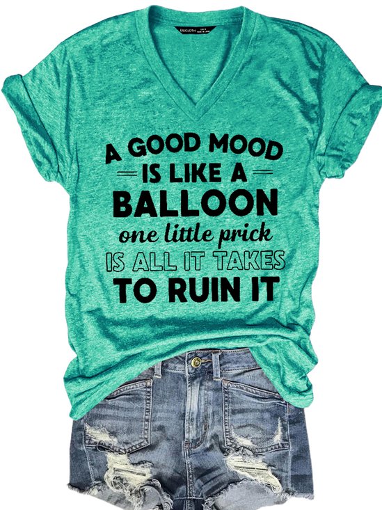 Funny A Good Mood Casual V Neck Short Sleeve T-Shirt