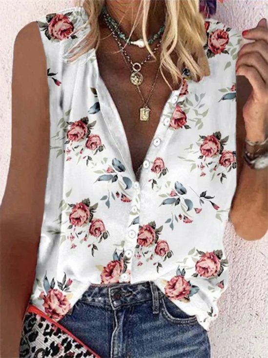 Floral Sleeveless Plus Size Casual Shirts
