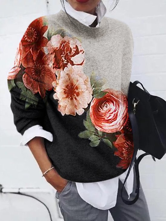 Women Casual Ombre/Tie-Dye Floral Print Long Sleeve Shirt