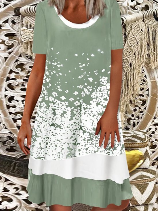 Casual Cotton Blends Floral Short Sleeve Knit Dress