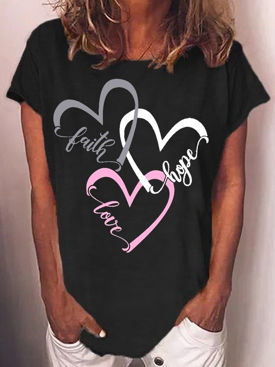Womens Hope Faith Love Casual Letter Short Sleeve T-Shirt