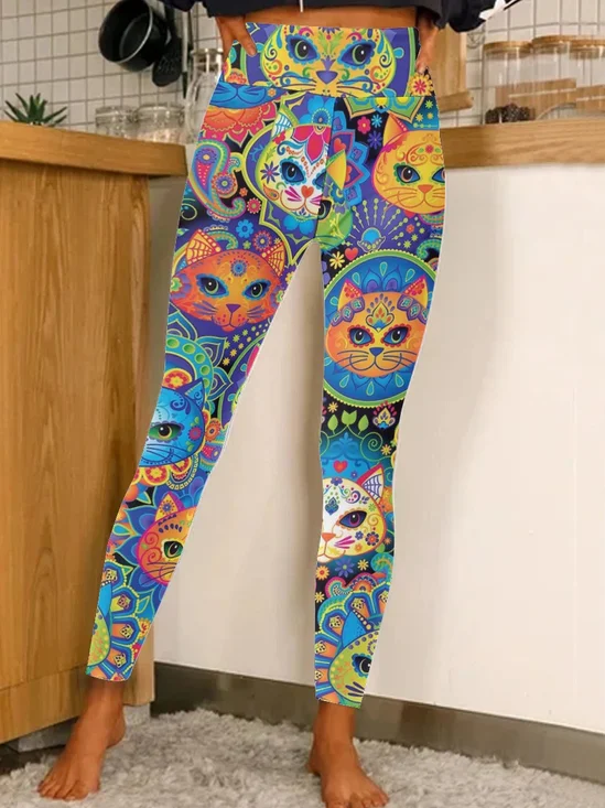 Women Funny Regular Fit Cat Leggings
