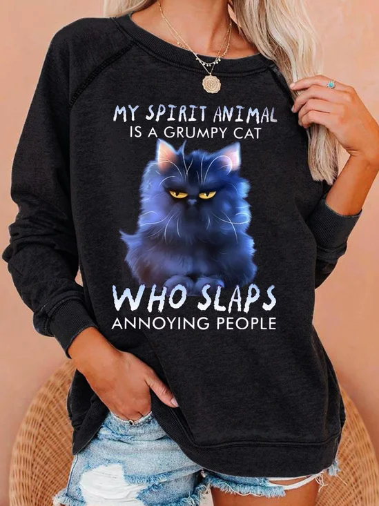 Womens Funny Grumpy Cat Casual Sweatshirt