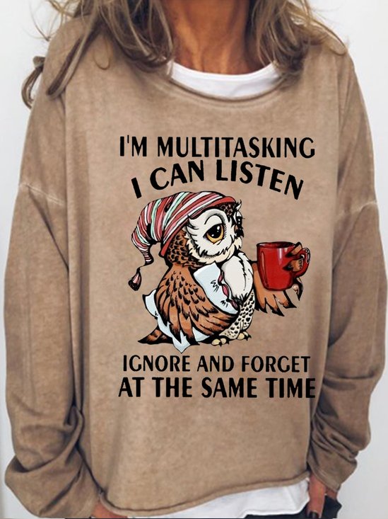 Womens Funny Lestter Owl I'm Multitasking Casual Sweatshirt