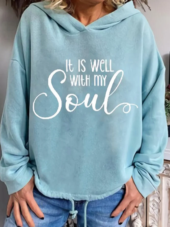 Daily Letters Printed Casual Cotton Shift Hoodie Sweatshirt