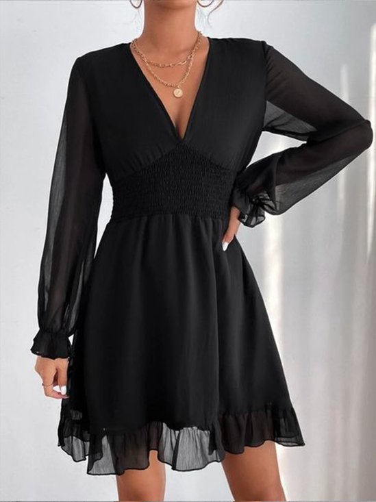 Party Plain V neck Long sleeve Dress