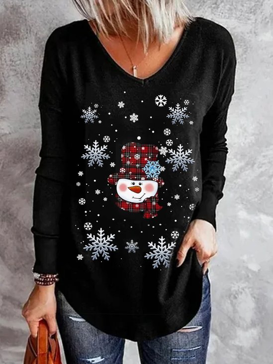 Christmas Snowflake Printed Crew Neck Casual T-Shirt Xmas T-shirt