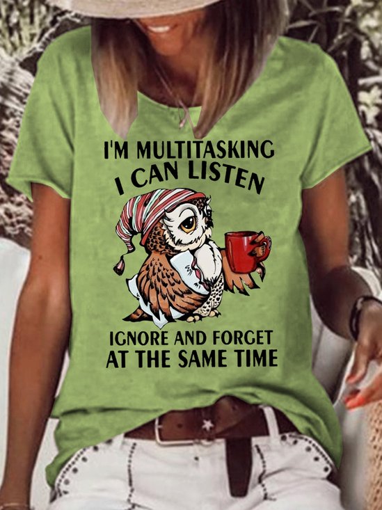 Womens Funny Lestter Owl I'm Multitasking Casual T-Shirt