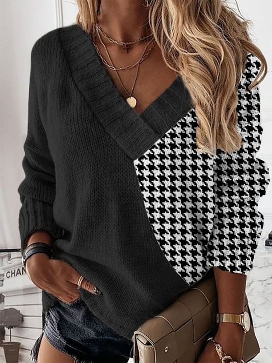 Casual V Neck Long sleeve Loose Sweater
