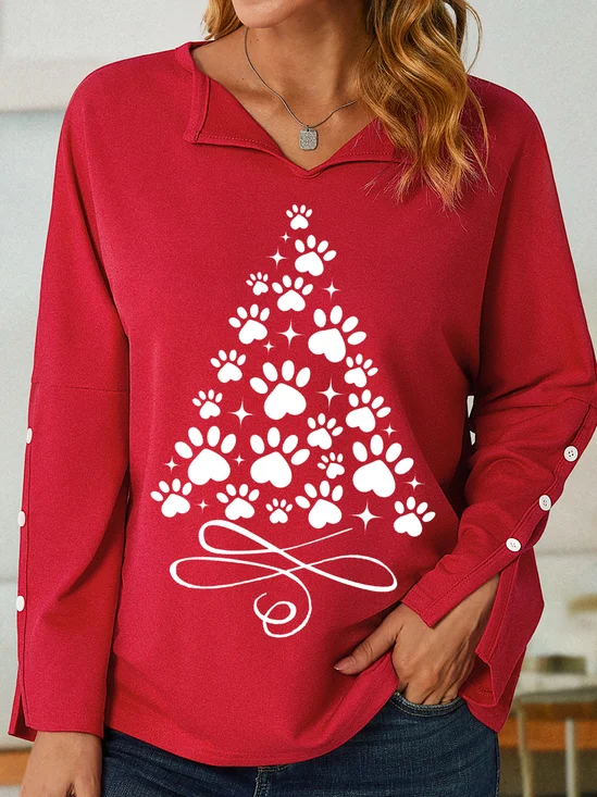 Women's Christmas Paw Tree Print Sweatshirt