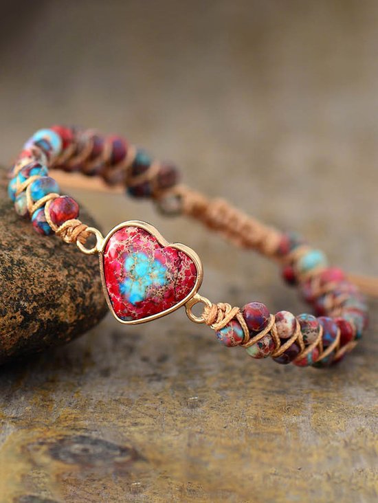 Heart Pattern Valentine's Day Natural Turquoise Beaded Braided Bracelet Boho Ethnic Vintage Jewelry