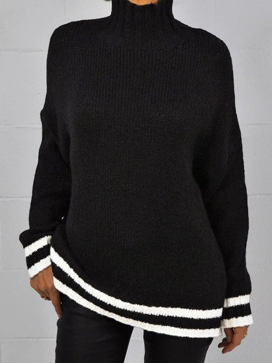 Turtleneck Casual Long sleeve Striped Loose Tunic Sweater