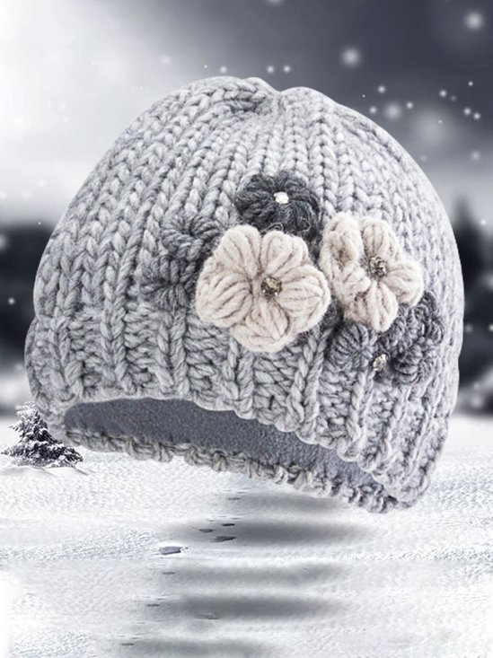 Grey Appliquéd Knit Hat