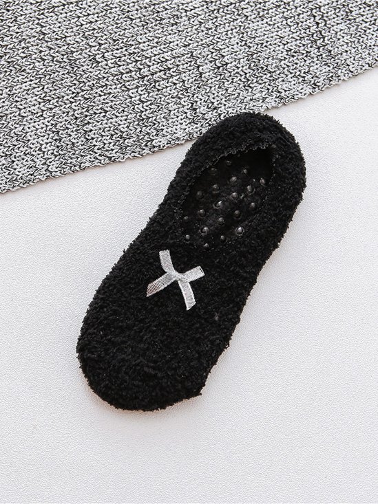 Casual Home Bow Decorative Coral Fleece Floor Socks