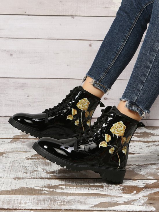 Valentine's Gold Rose Graphic Booties